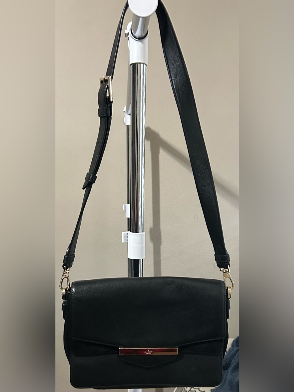 kate spade Black Leather Crossbody with Gold Accent Plate